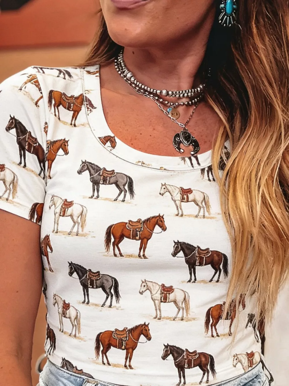 Wild West Horse Print Short Sleeve T-Shirt, image 3