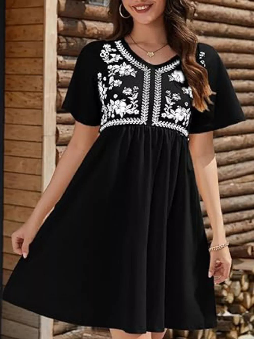 Floral V-Neck Mini Dress, image 3