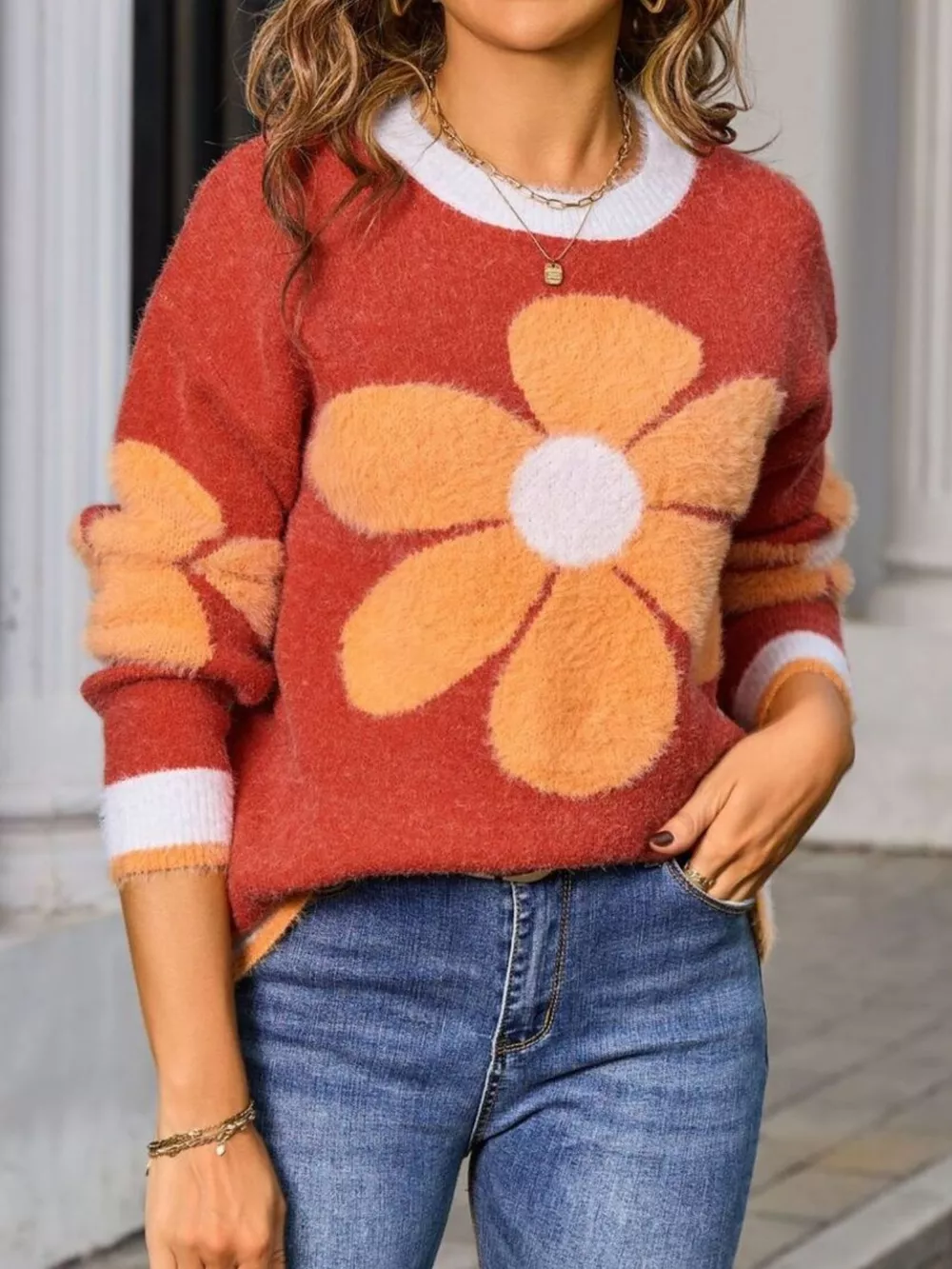 Flower Round Neck Sweater, image 9