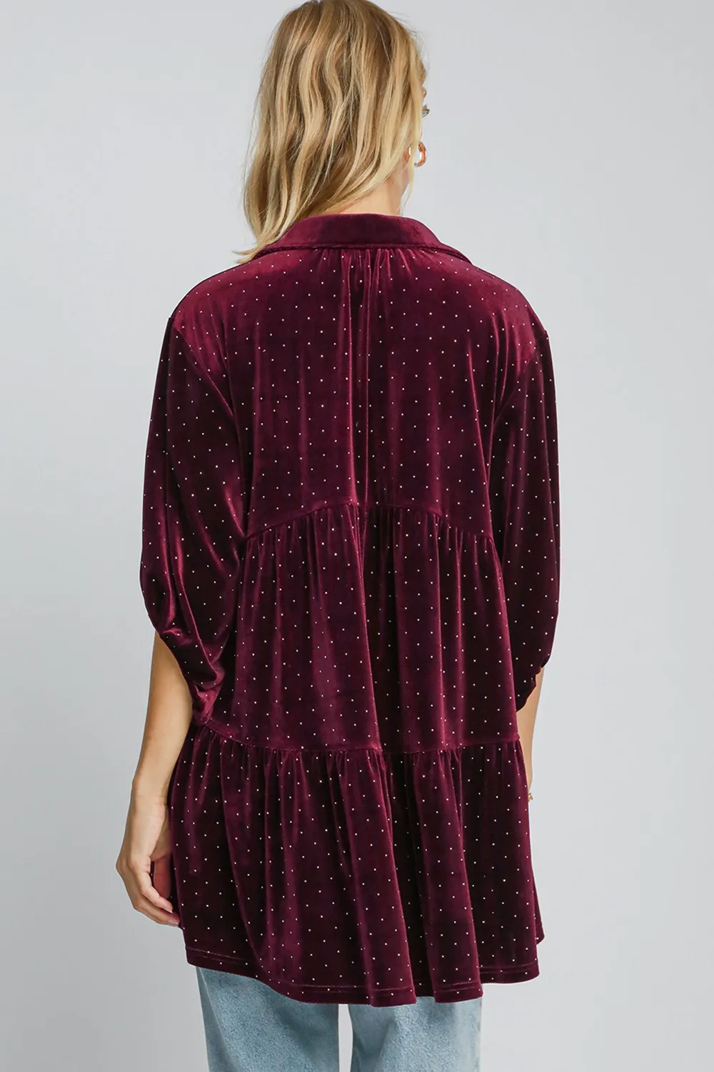 Full Size Polka Dot Button Up Half Sleeve Shirt, image 2