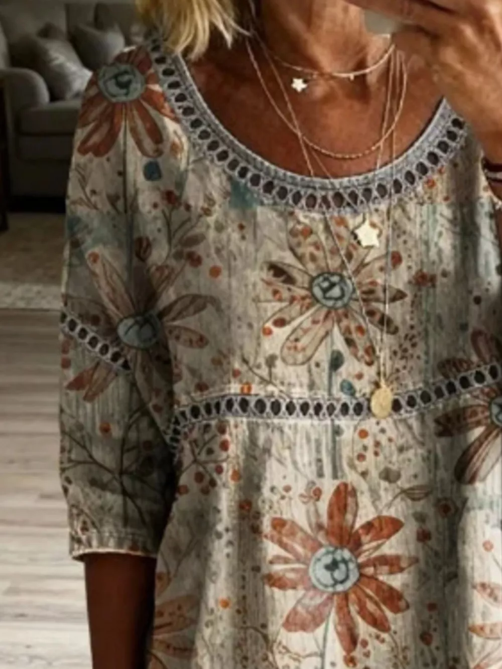 Full Size Hollow Out Round Neck Top Plus Size, image 3