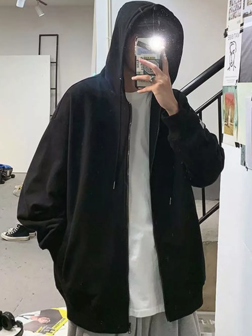 Men's Plus Size Casual Solid Color Zip-Up Hoodie