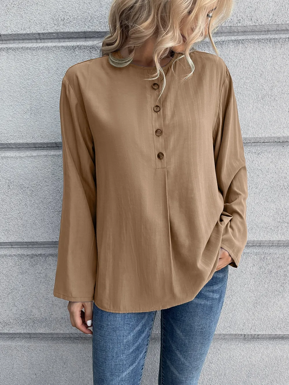 Half Button Long Sleeve Blouse, image 6