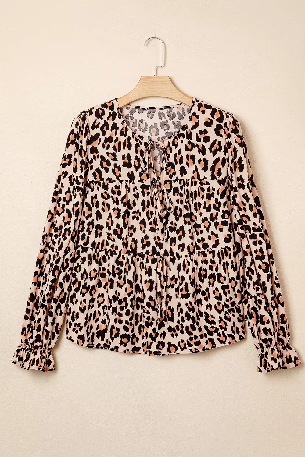 Leopard Print Tie-Neck Blouse, image 4