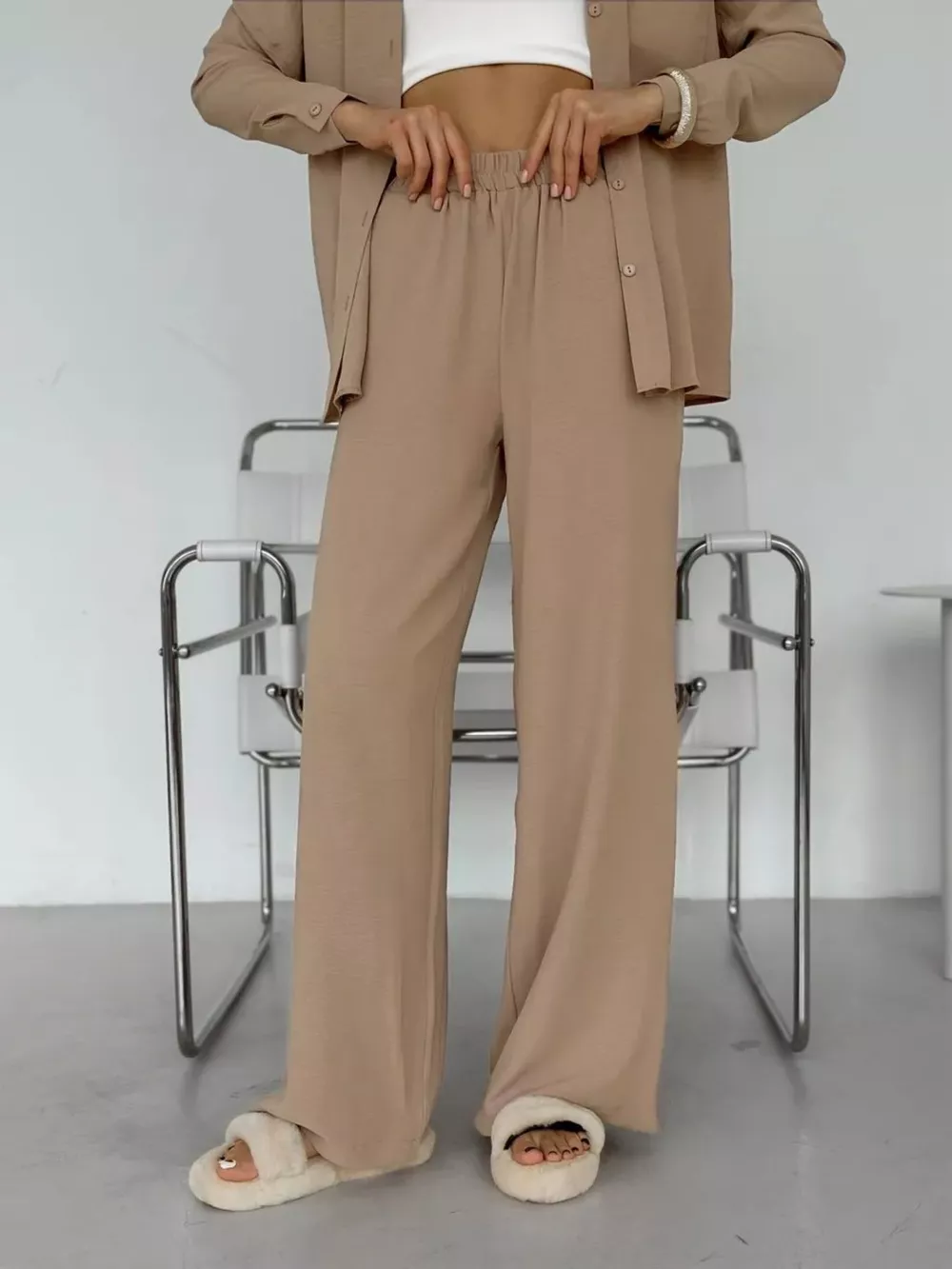 Relaxed Fit Shirt and Wide Leg Pants Set, image 20