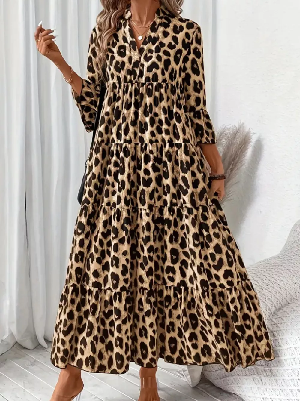 Leopard 3/4 Sleeve Midi Dress, image 5