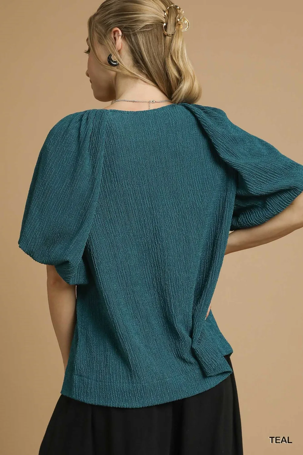 Textured Flutter Sleeve Notch Neck Top, image 3