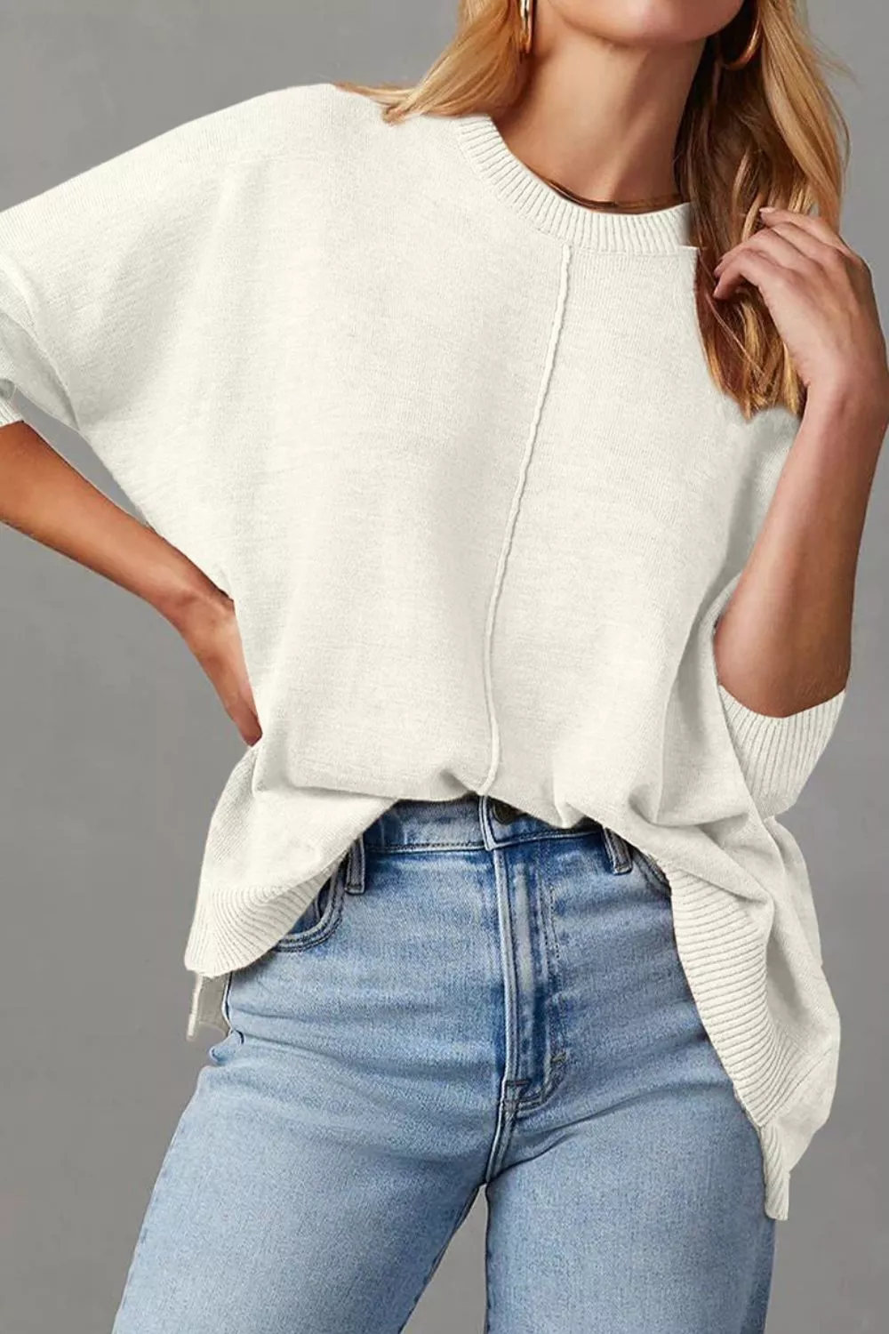 Casual Seam Detail Loose-Fit Knit Sweater, image 3