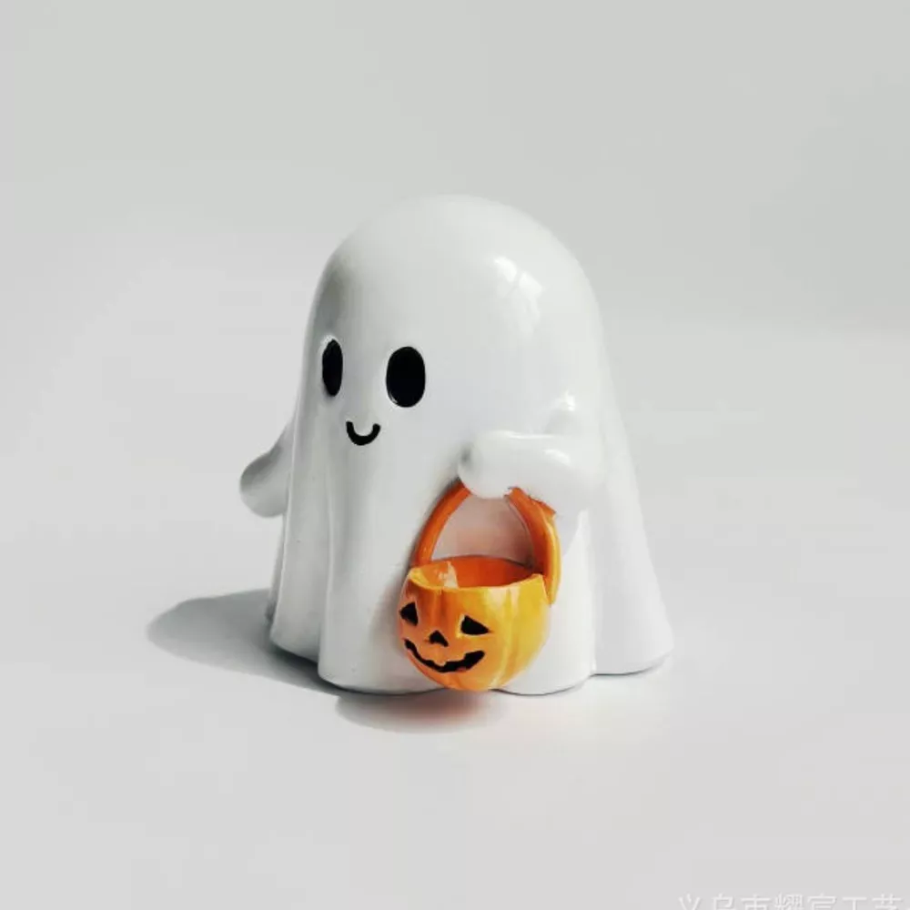 Halloween Ghost Ornament with Pumpkin Basket, image 3