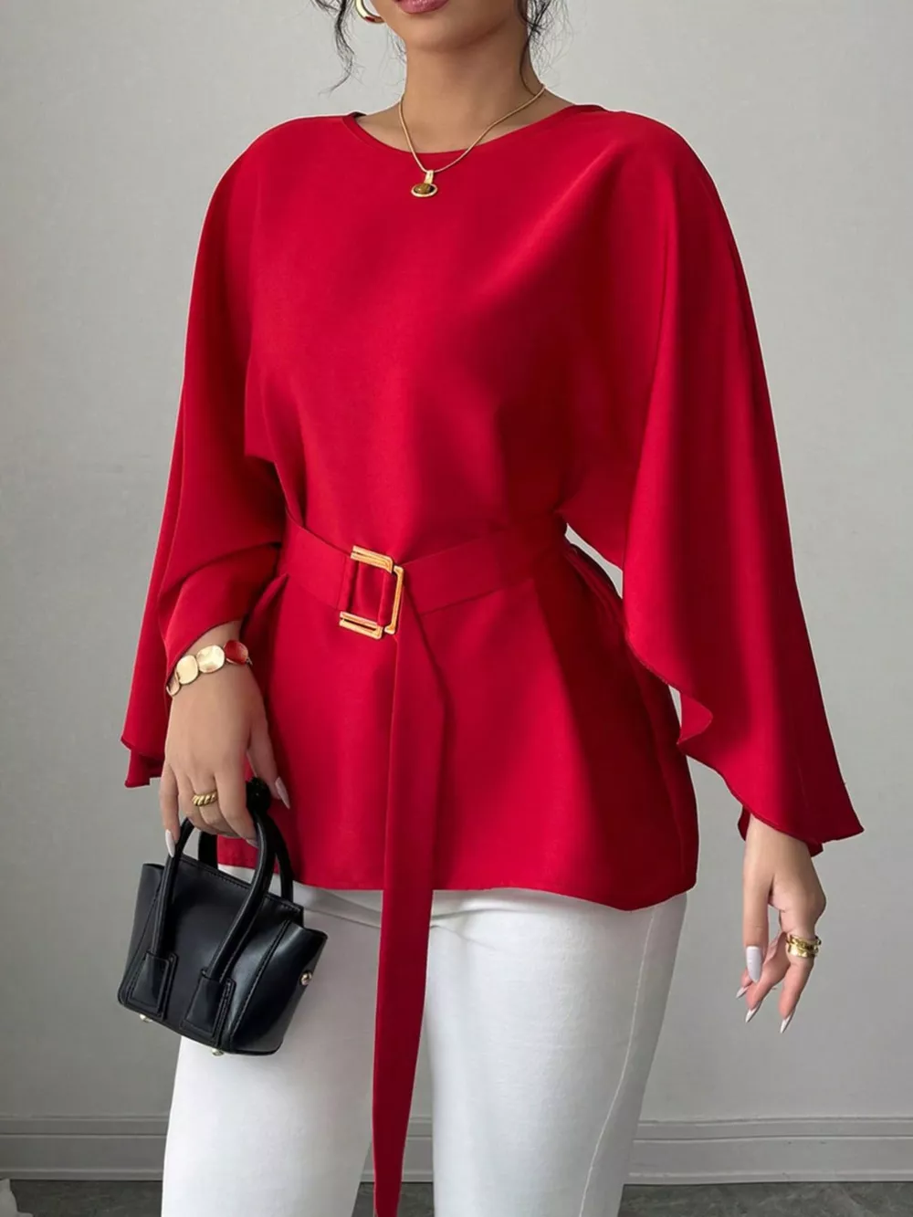Batwing Sleeve Belted Blouse, image 11