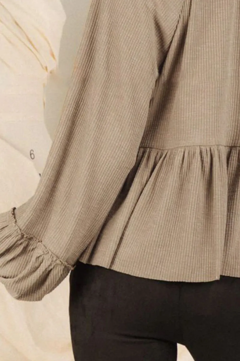 Notched Balloon Sleeve Peplum Blouse, image 15