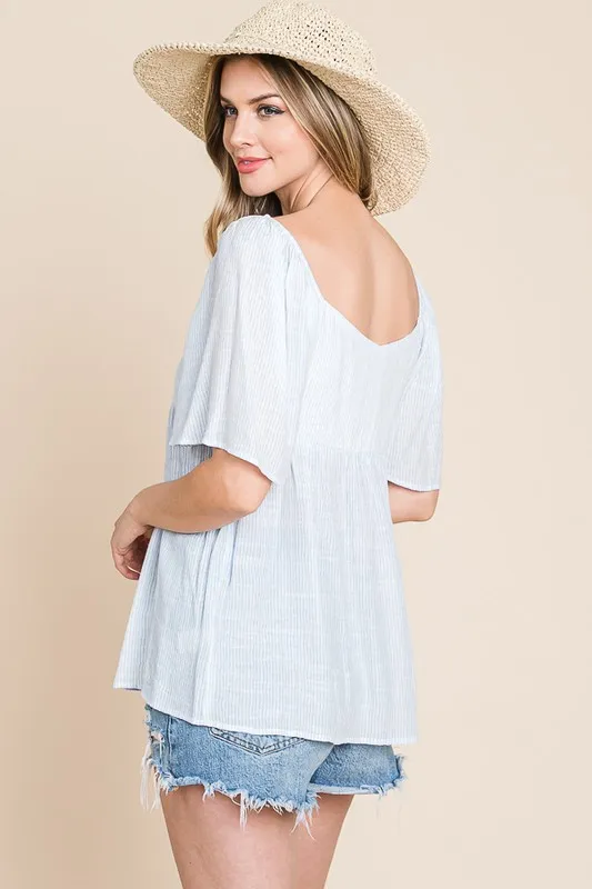 Thin Striped with Tie Front Babydoll Top, image 4