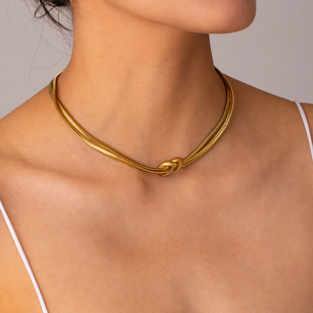 Double Layered Knot Herringbone Choker Necklace, image 3