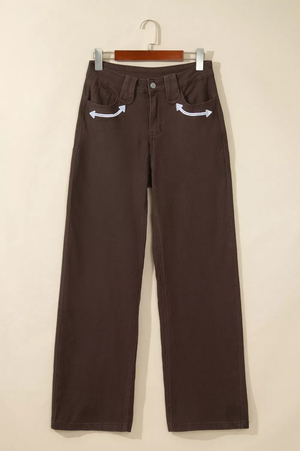 Western Colorblock Pockets Button Fly Decorative Belt Loops Straight Leg Jeans, image 5