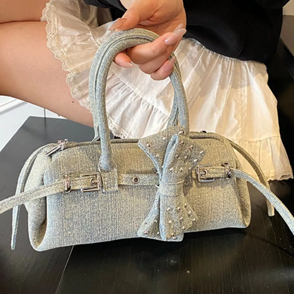 Denim Bow Accent Crossbody Bag, image 7