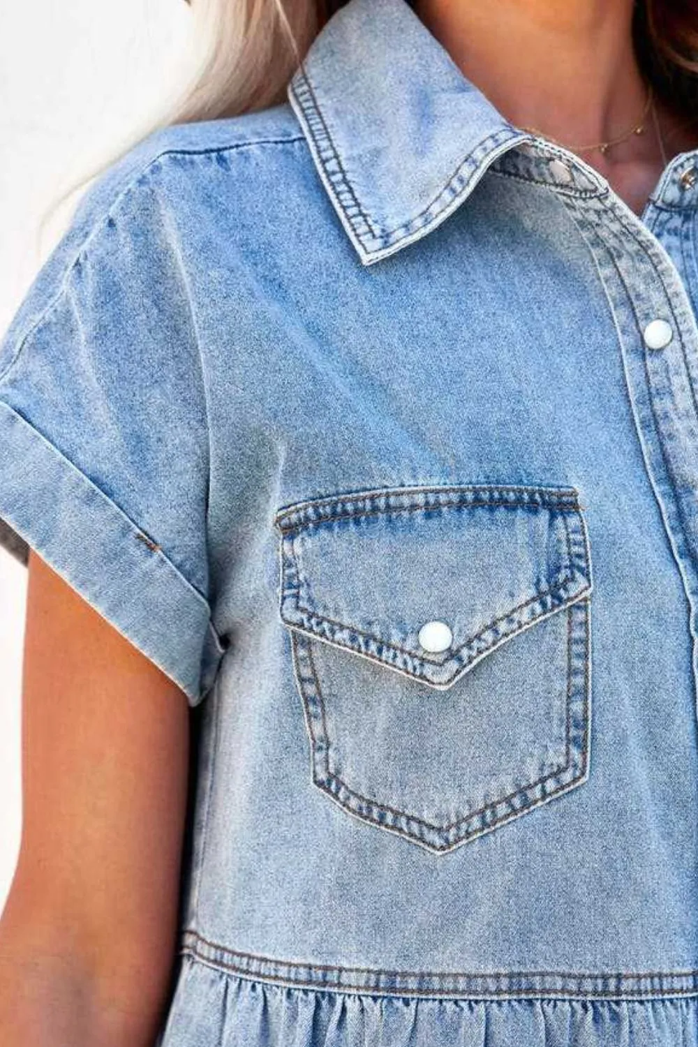 Raw Hem Button Down Denim Mini Dress, image 3
