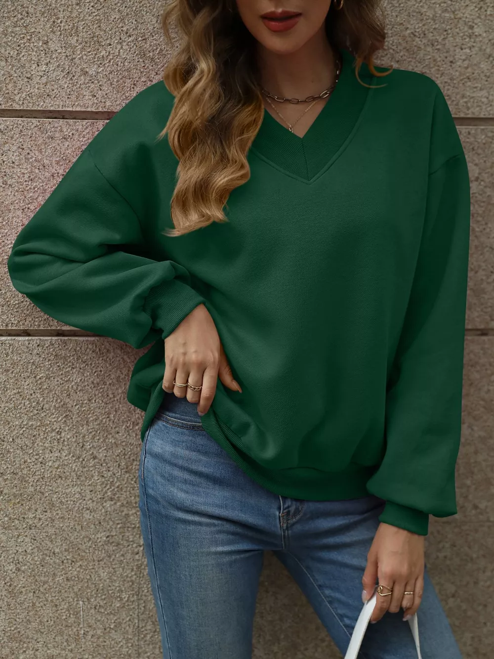 V-Neck Solid Color Casual Sweatshirt, image 11