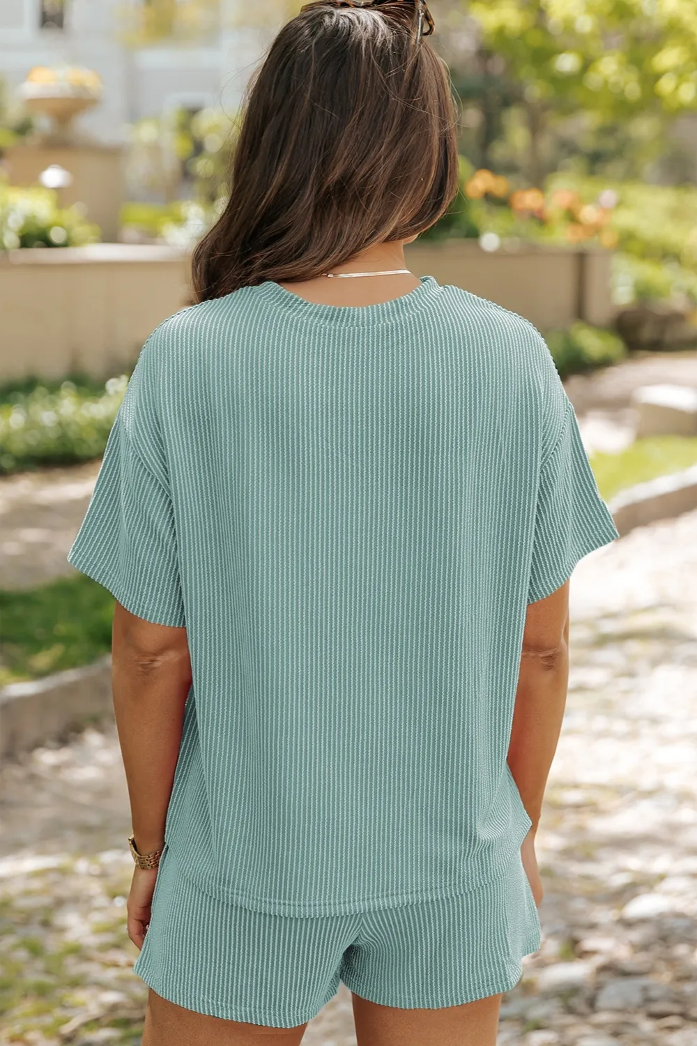 Round Neck Dropped Shoulder Top and Shorts Set, image 3