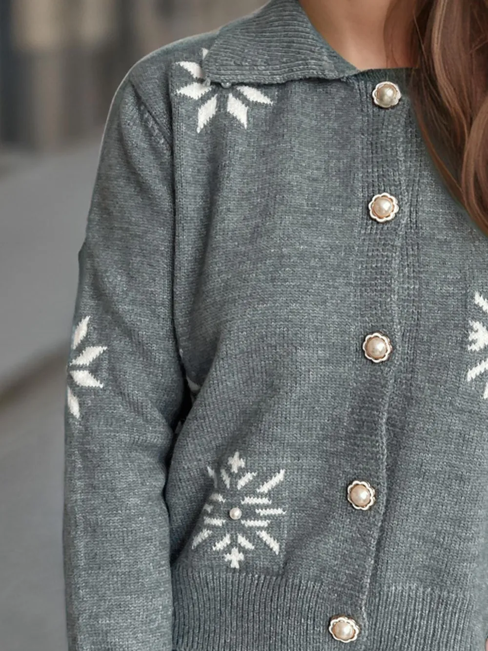 Pearl Trim Collared Neck Long Sleeve Cardigan, image 14