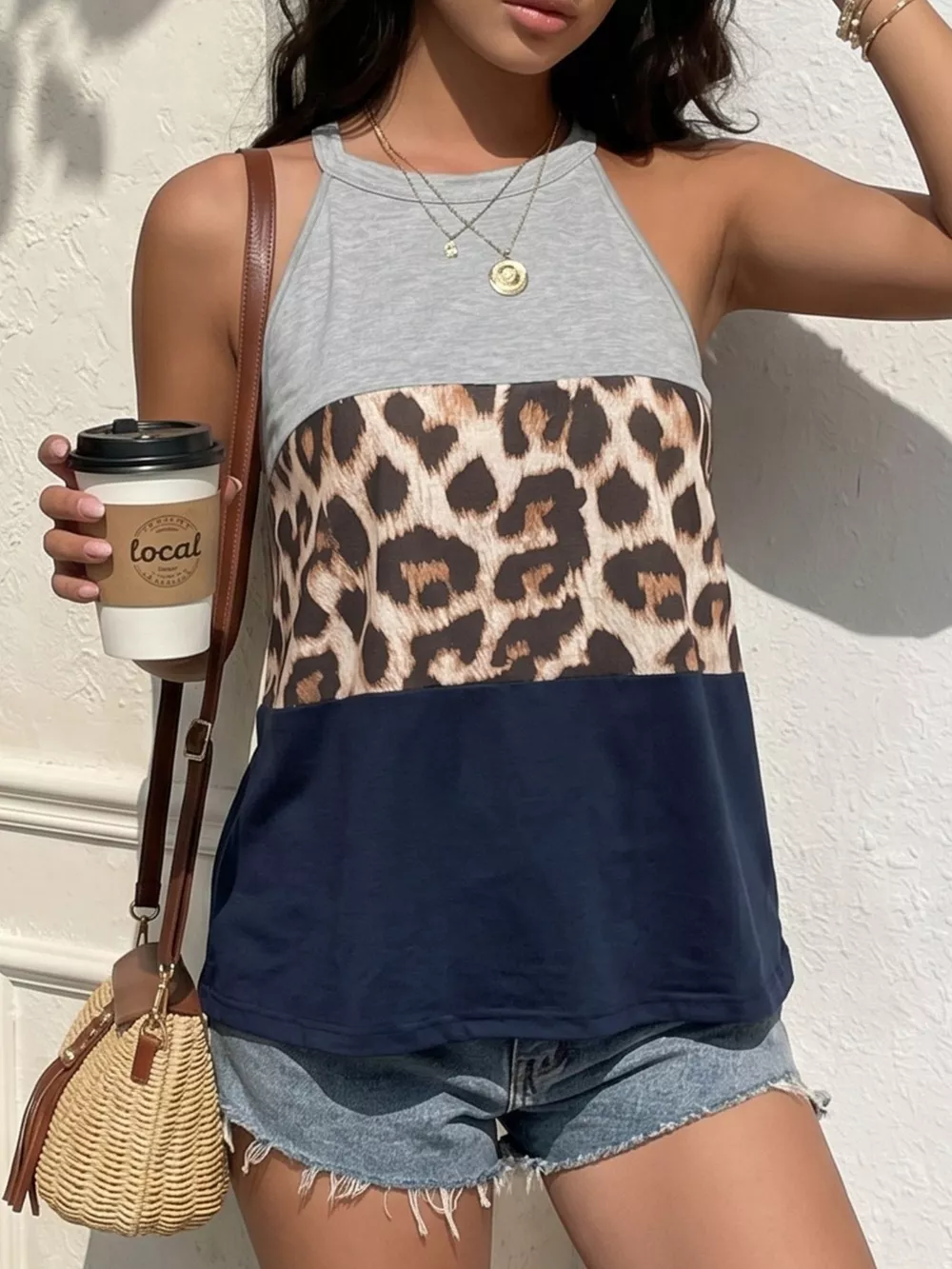 Leopard Print Color Block Tank, image 9