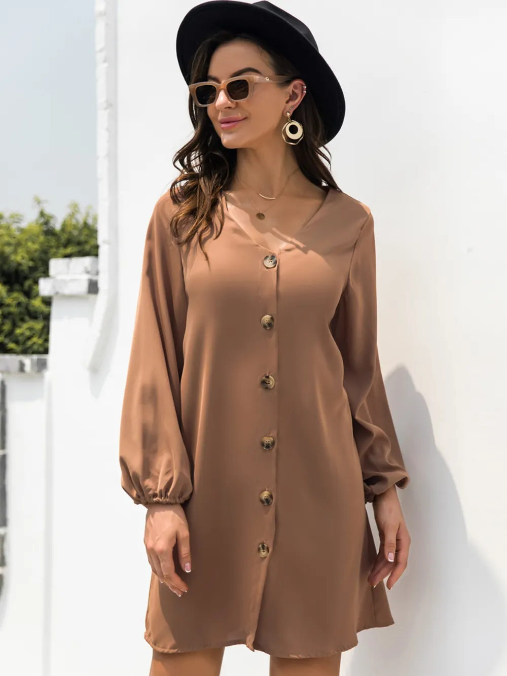 V-Neck Long Sleeve Mini Dress, image 9