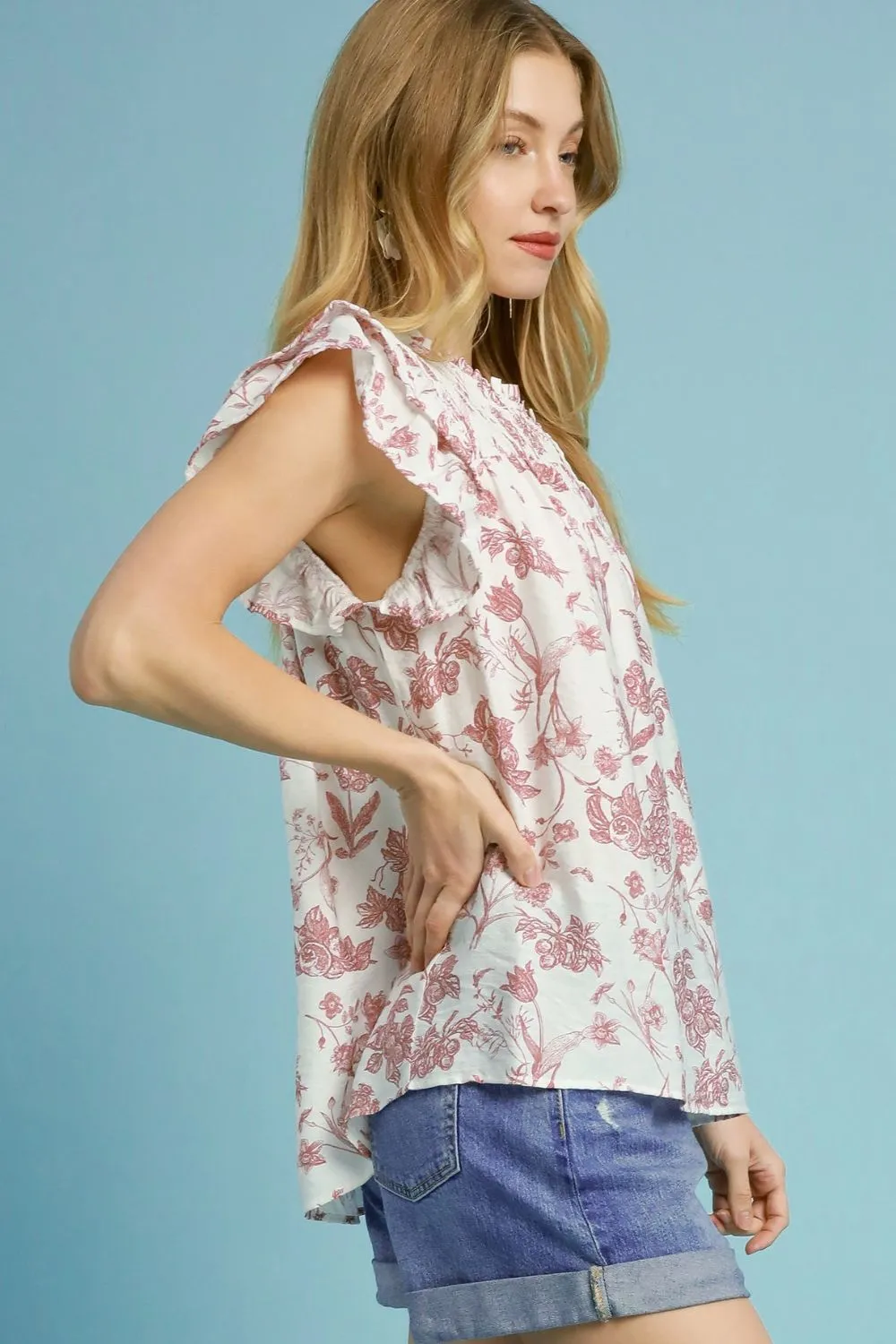 Full Size Two Tone Boxy Cut Floral Print Blouse Plus Size, image 3