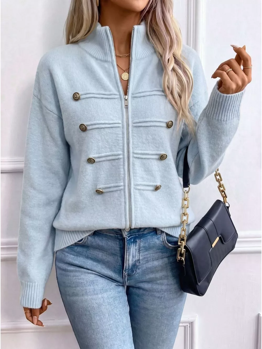 Zip-Up Long Sleeve Cardigan