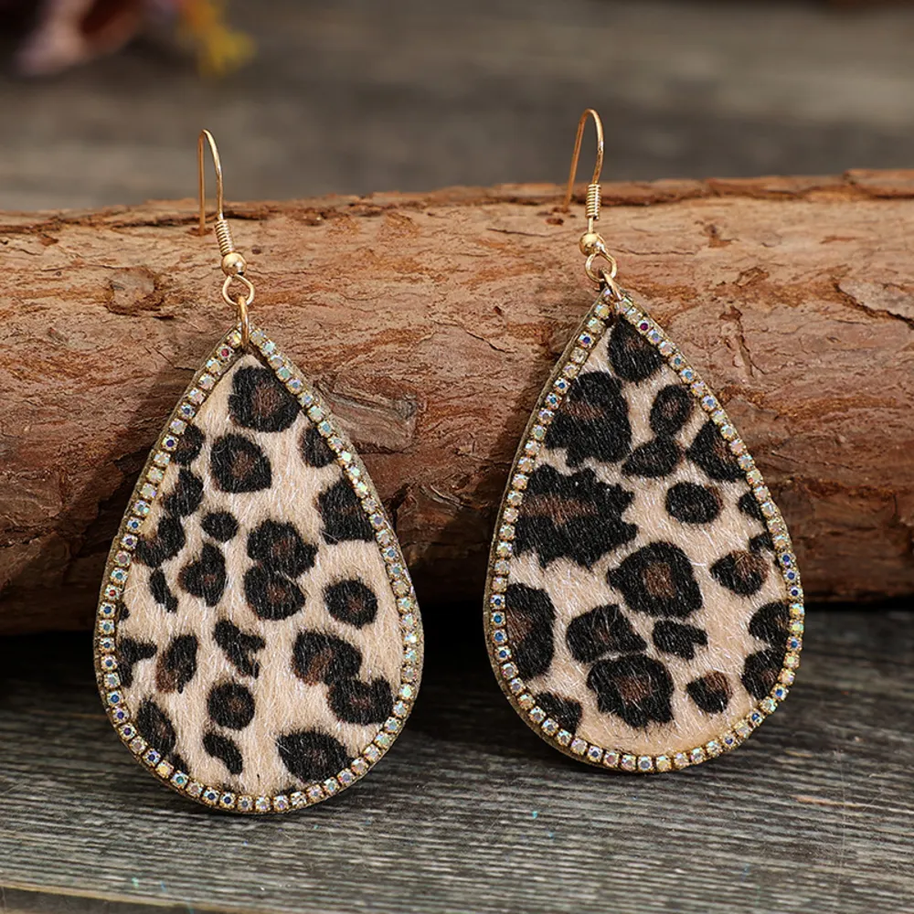 Zircon PU Leopard Teardrop Earrings, image 2