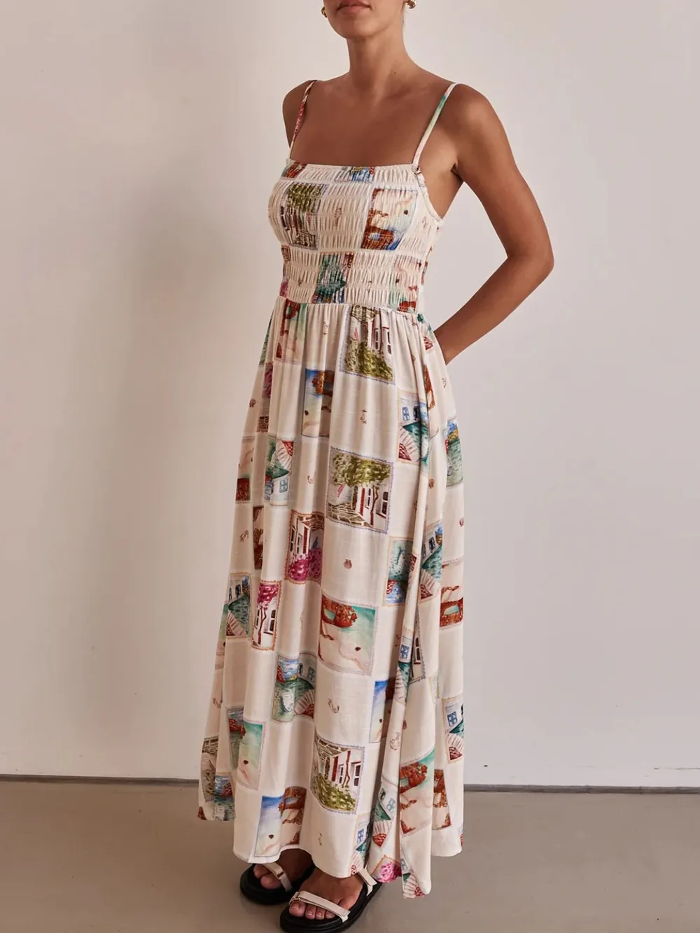Smocked Square Neck Cami Dress, image 3