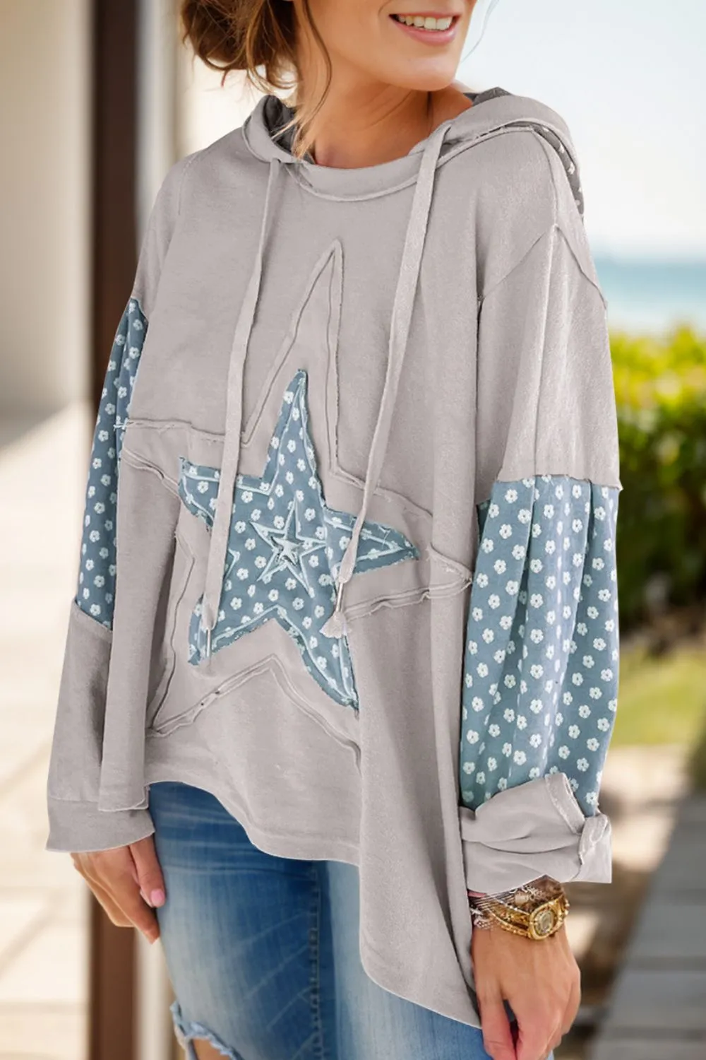 Drawstring Star Long Sleeve Hoodie, image 5