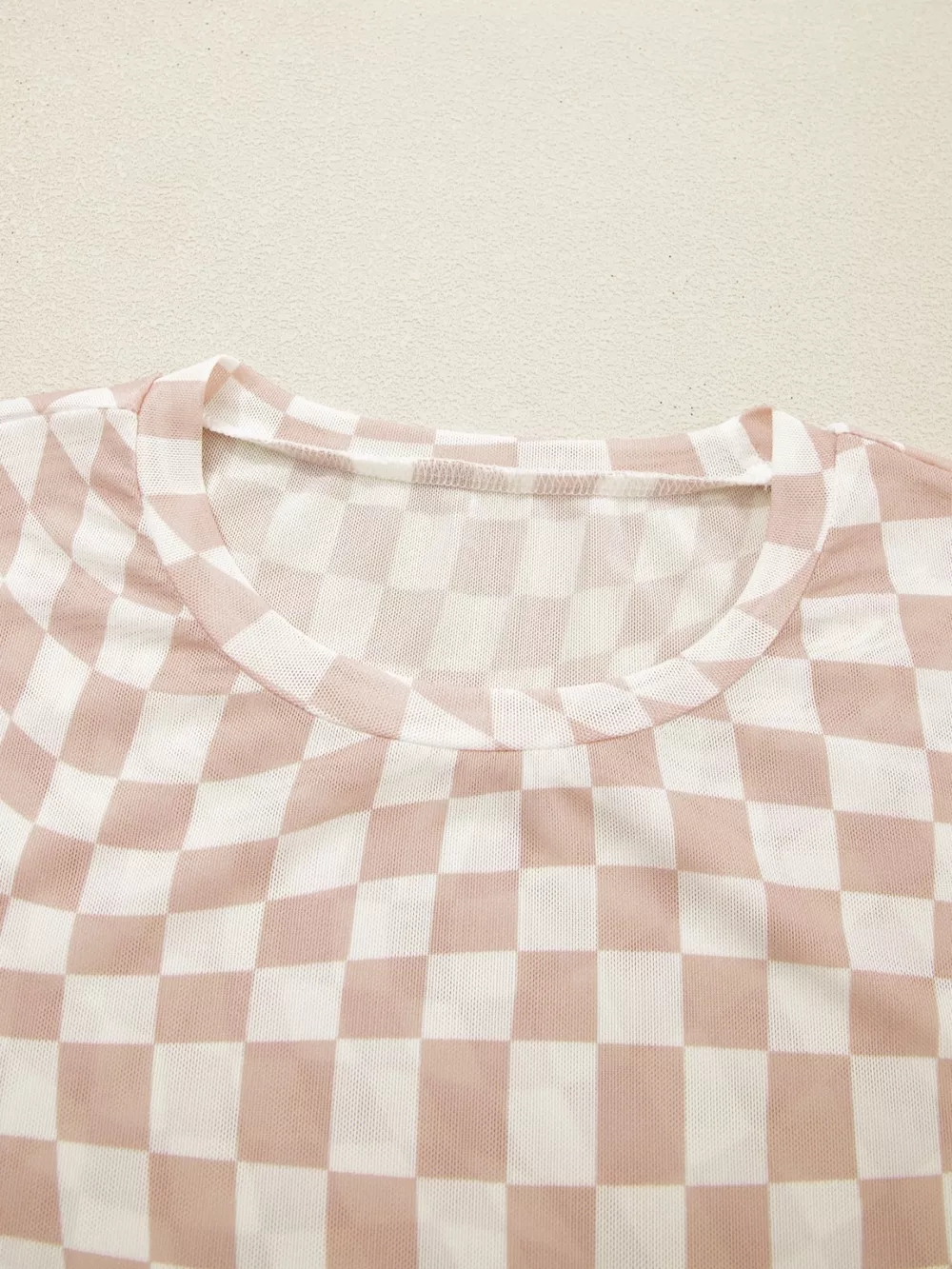 heckered Print Crew Neck Mesh T Shirt, image 5