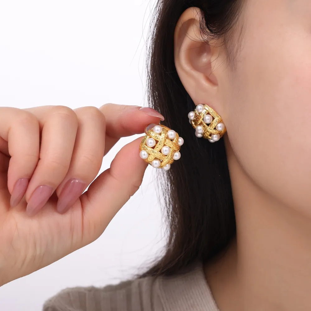 Copper Shell Pearl Stud Earrings, image 9