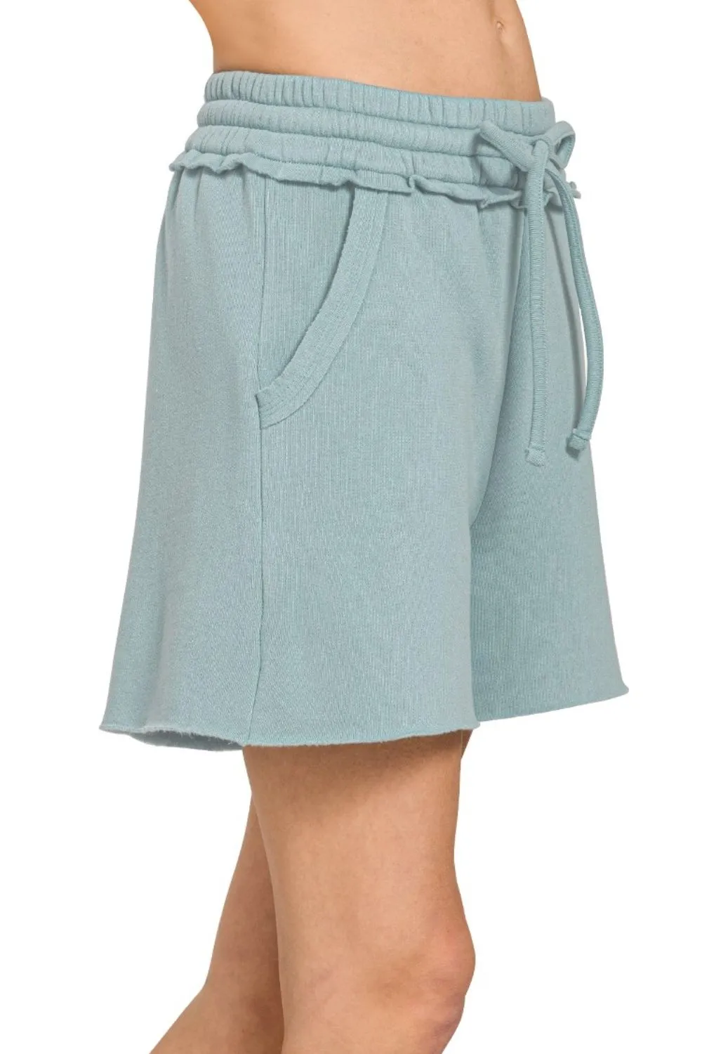 Fleece Raw Hem Shorts With Draw String, image 2