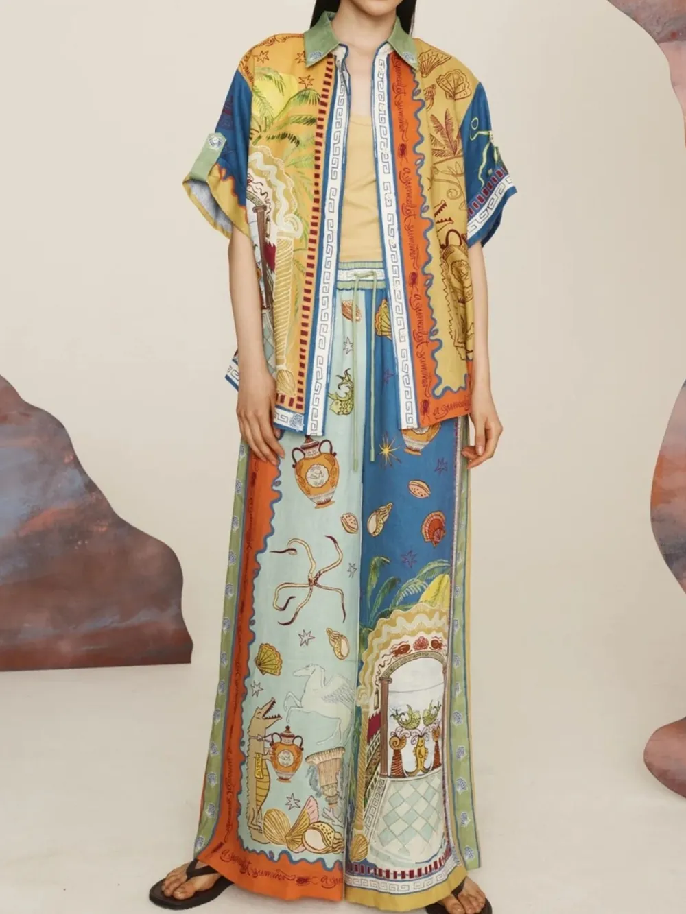 Printed Button Up Shirt and Pants Set, image 5
