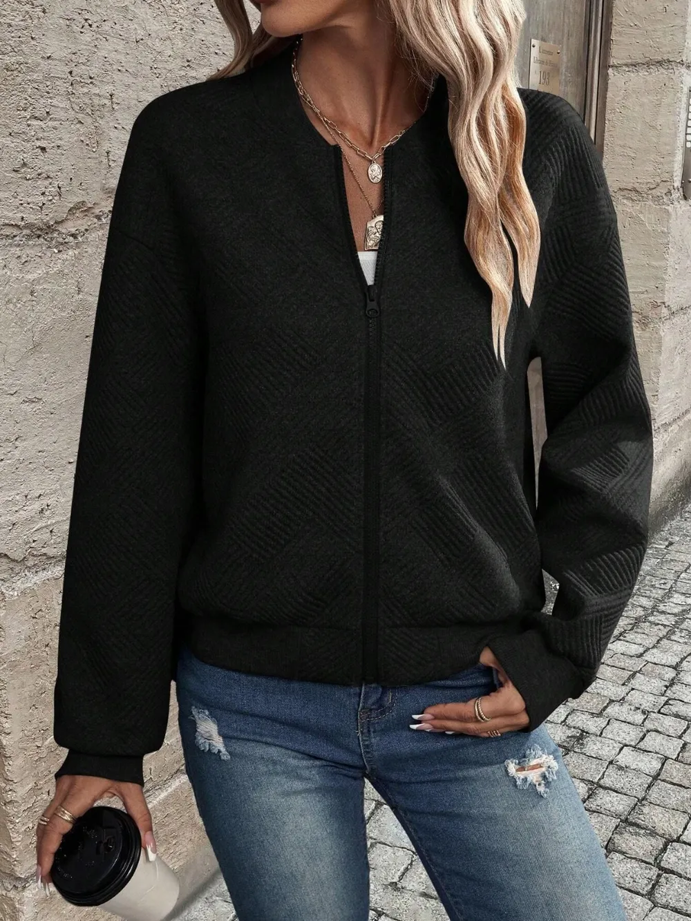 Textured Zip Up Long Sleeve Jacket, image 13