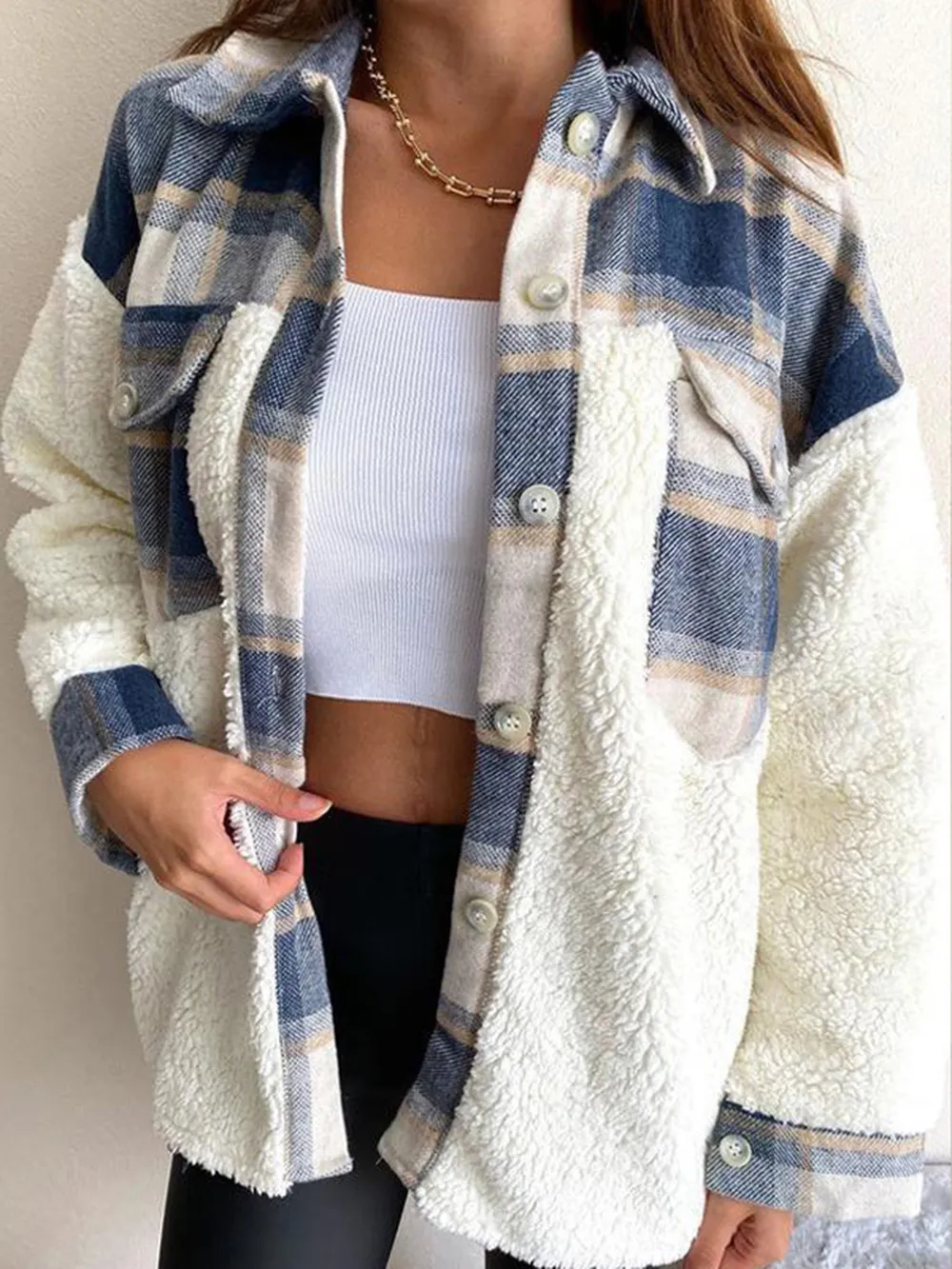 Fuzzy Button Up Long Sleeve Jacket, image 2