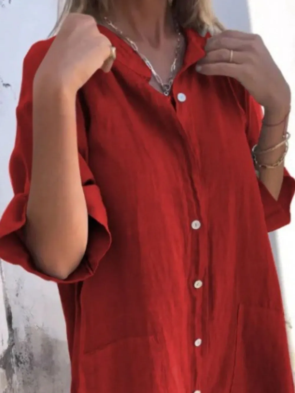 Full Size Casual Linen Button-Down Shirt Dress Plus Size, image 7