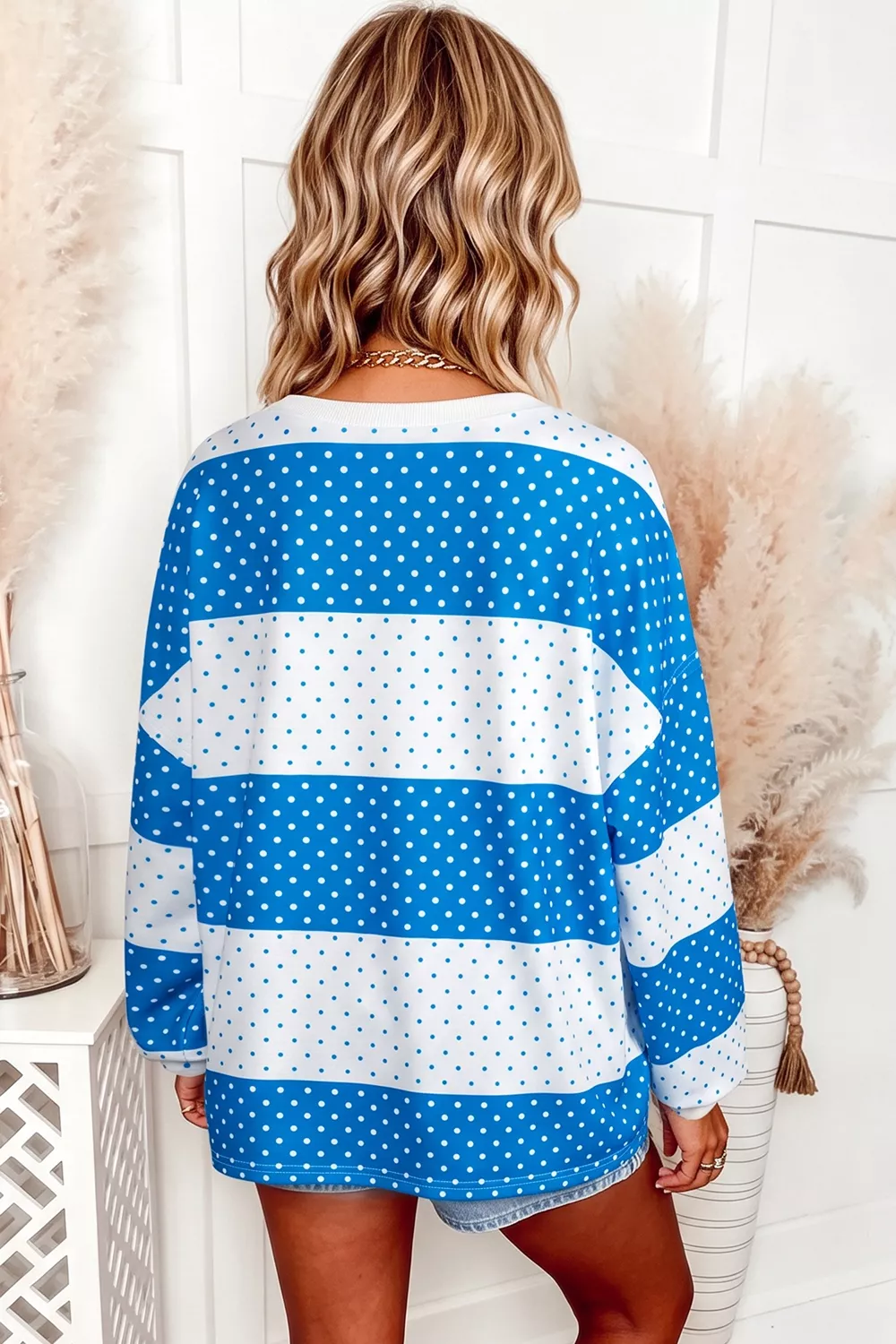 Casual Color-Block Polka Dot Long Sleeve Top, image 5