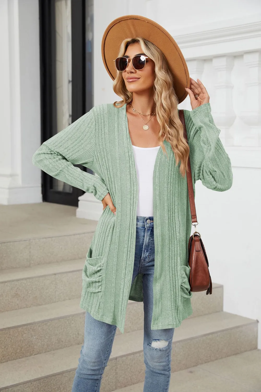 Pocketed Open Front Long Sleeve Cardigan, image 40