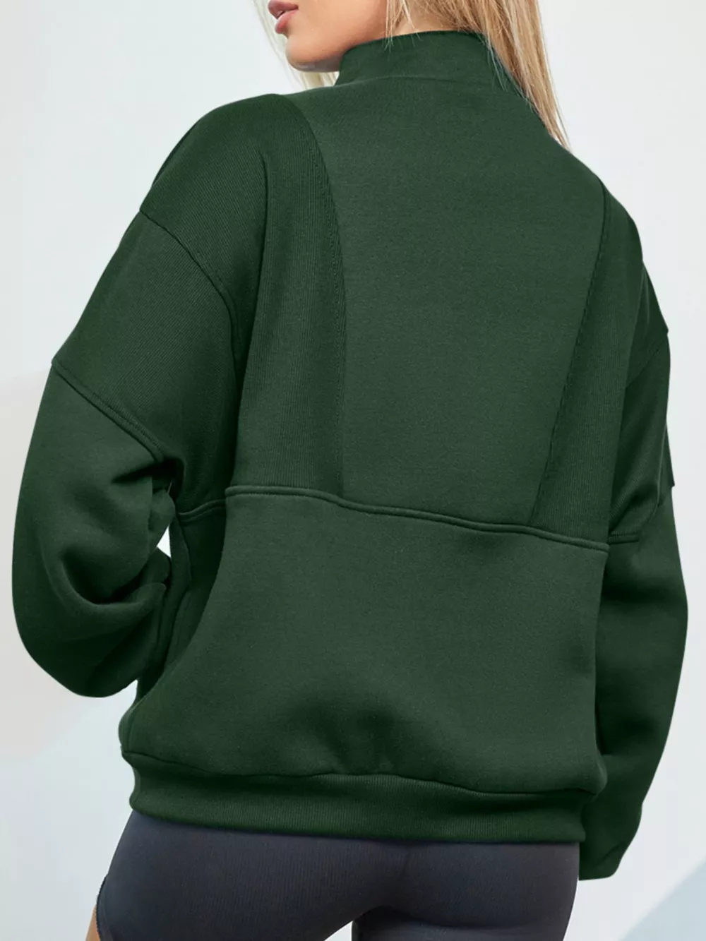 Half Zip Stand Collar Exposed Seam Solid Color Casual Sweatshirt, image 3