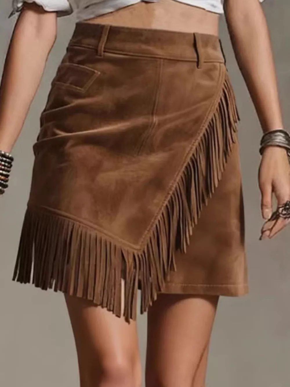 Fringed Wrap Mini Skirt, image 3