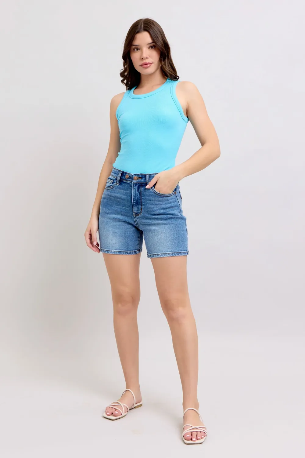 Full Size 2 Button Denim Shorts with Pockets Plus Size, image 8