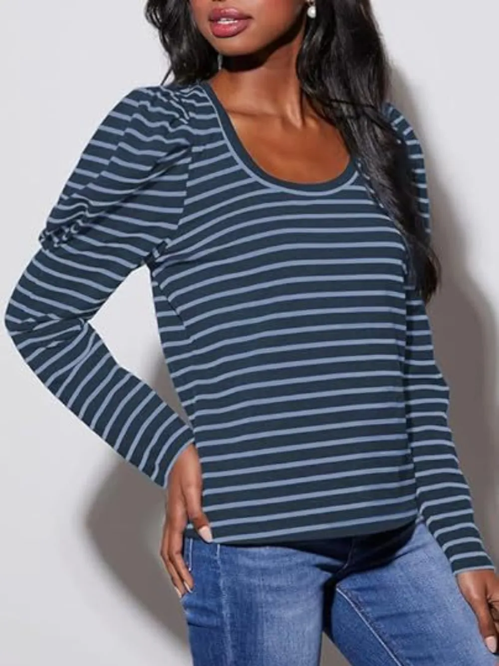 Striped Round Neck Long Sleeve T-Shirt, image 24