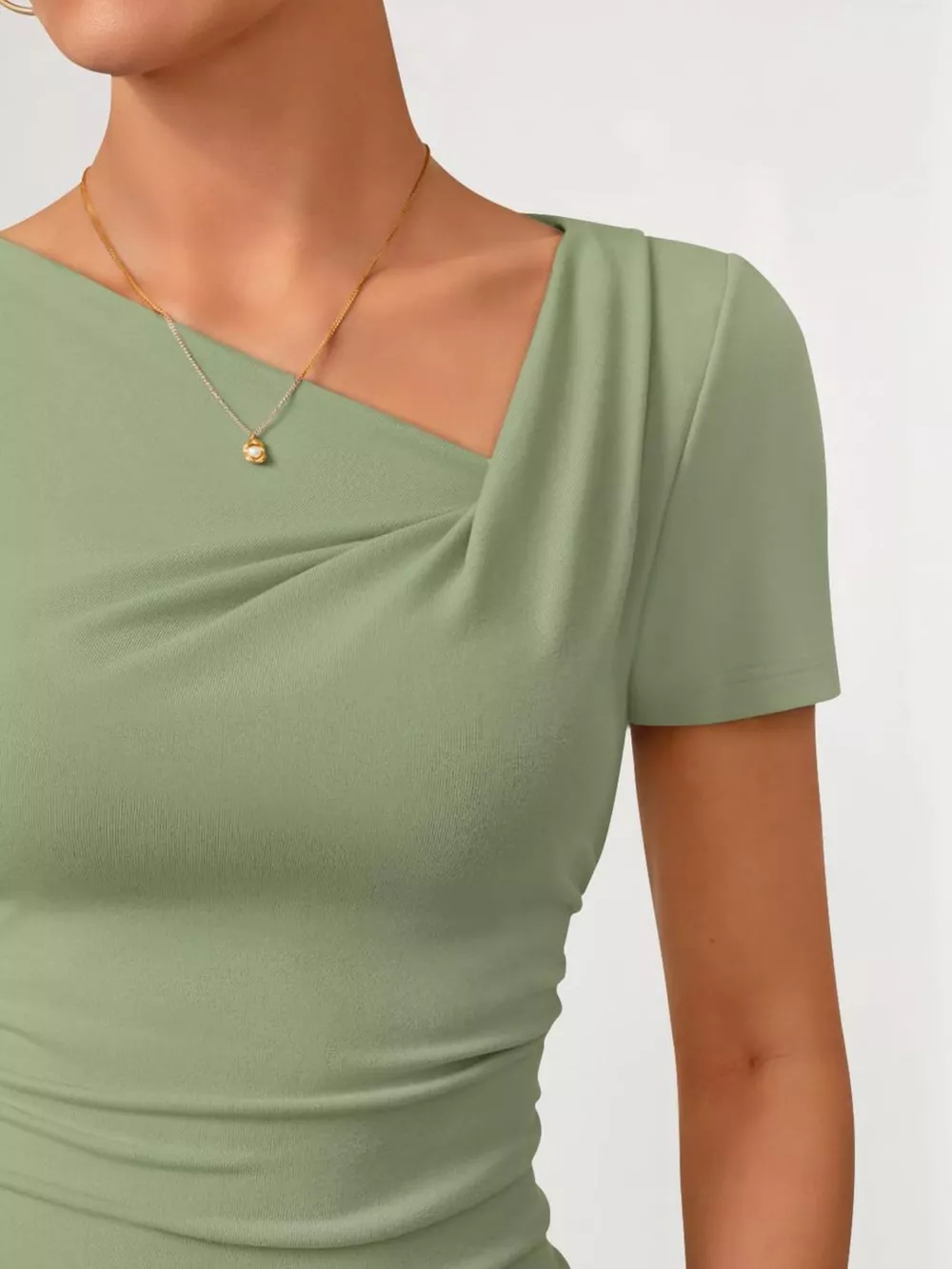 Asymmetrical Neckline Fitted T-Shirt, image 22