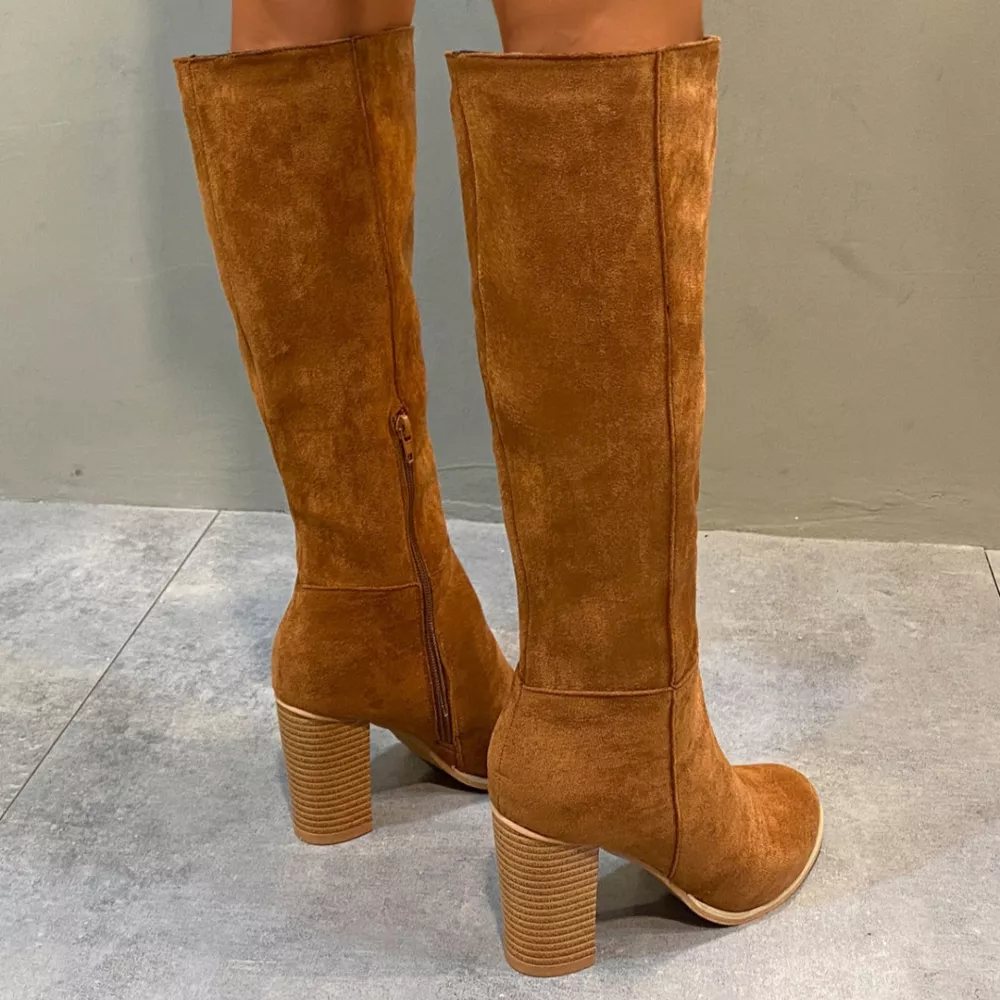 Point Toe Knee-High Suede Block Heel Boots, image 3