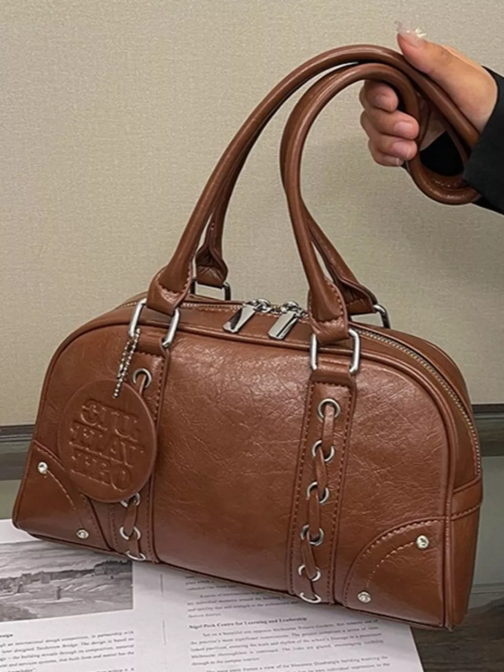 Vintage Style Leather Shoulder Bag, image 5