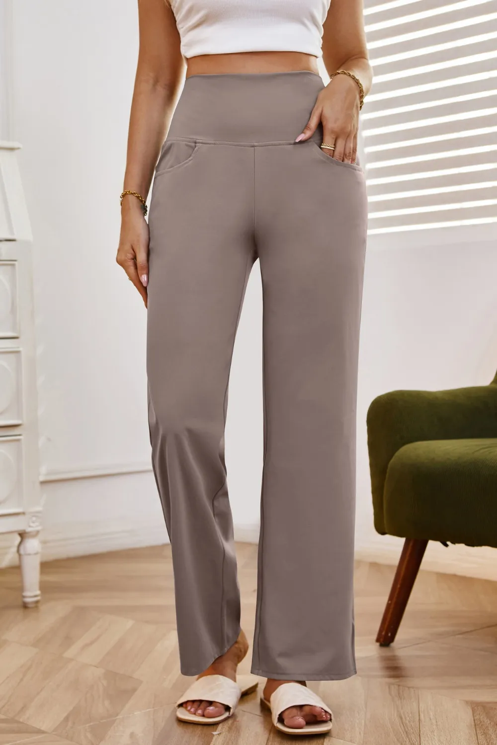 High Waist Wide Leg Pants with Pockets, image 6
