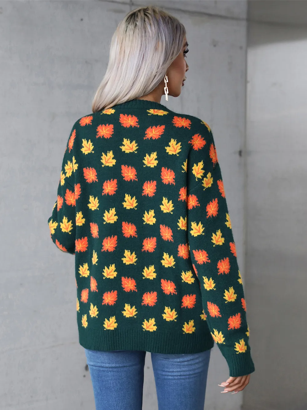 Maple Leaf Round Neck Long Sleeve Sweater, image 10