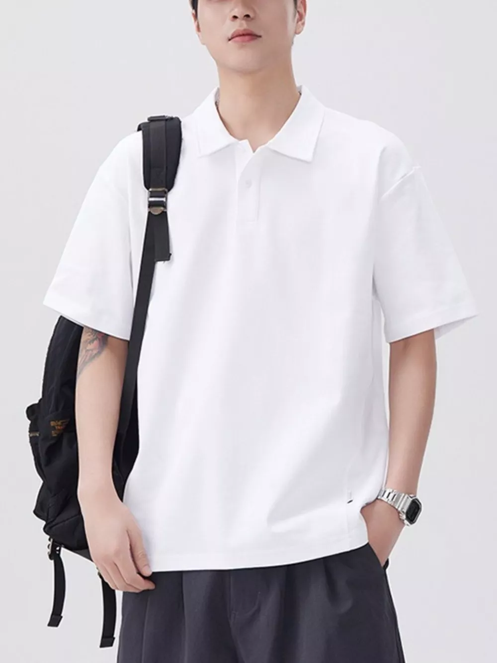 Men's Plus Size Button Detail Short Sleeve Polo, image 5