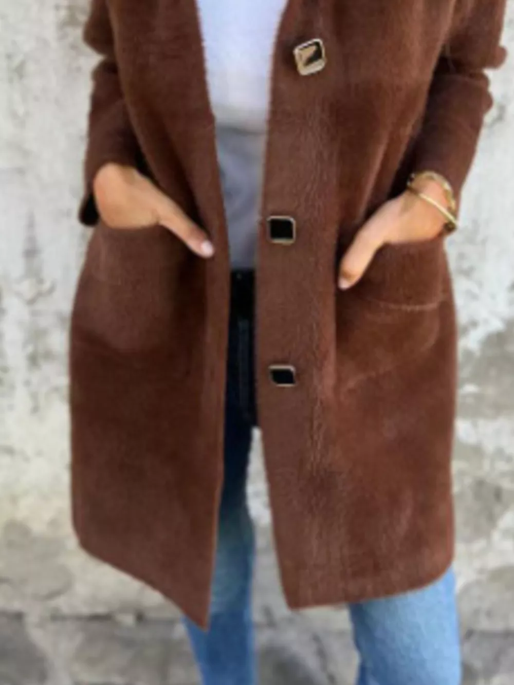 Full Size Button-Down Long Sleeve Longline Coat Plus Size, image 18